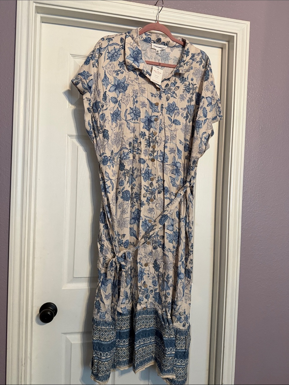 Lucky Brand Cream Maxi Dress with Blue Floral Print